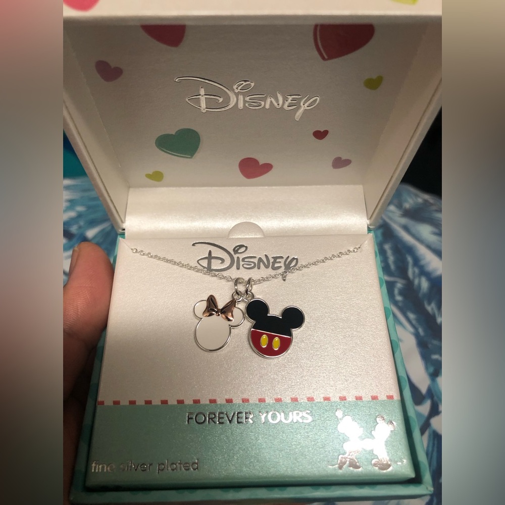 Disney Mickey and Minnie Mouse Silver Plated Necklace